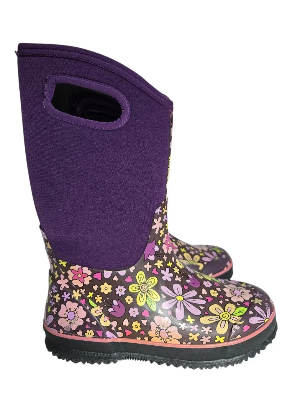 Bogs Classic Northwest Garden Purple Floral Waterproof Boots Size 6 Youth